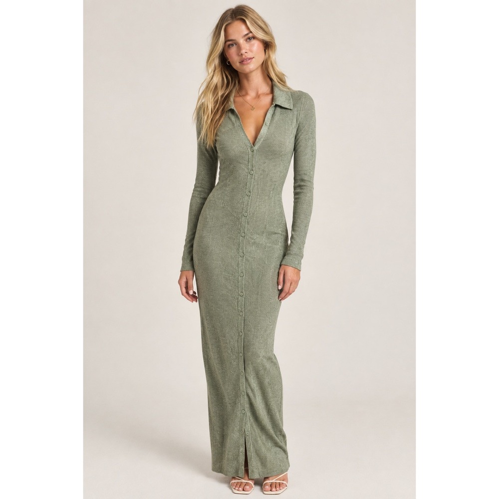 Abercrombie & Fitch Women's XS Full Button Up Midi Sweater Dress Collar Ribbed
